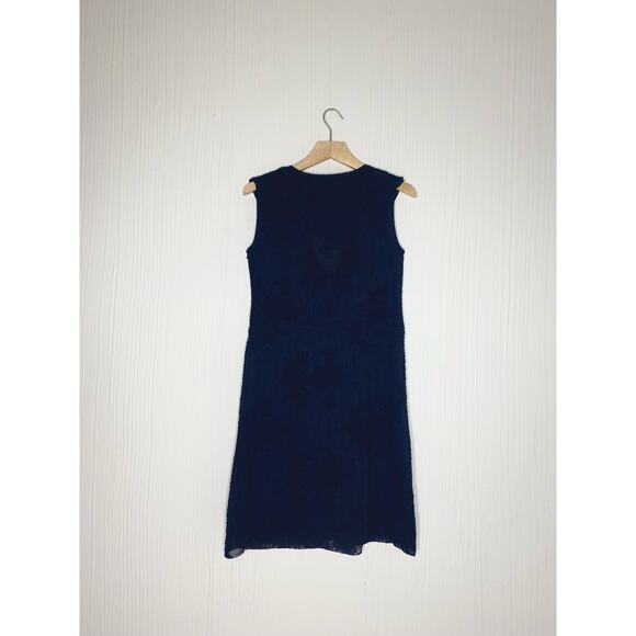 TORY BURCH Navy Sheer Floral Silk Ruffle Sleeveless Dress US 2 - Picture 11 of 14
